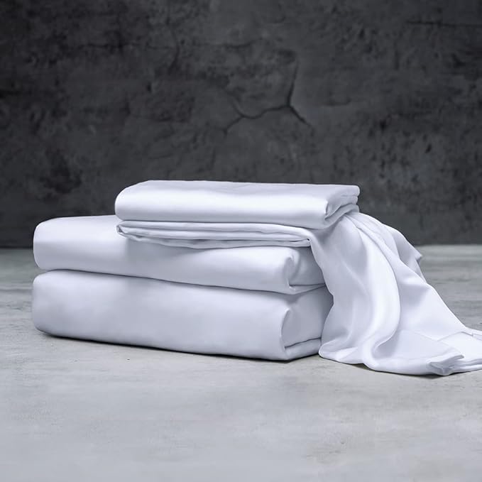 LUXOME Luxury Sheet Set | 100% Rayon (Viscose) from Bamboo | Twin Size - White | Deep Pockets | 3-Piece Set (Fitted, Flat, Pillowcase)