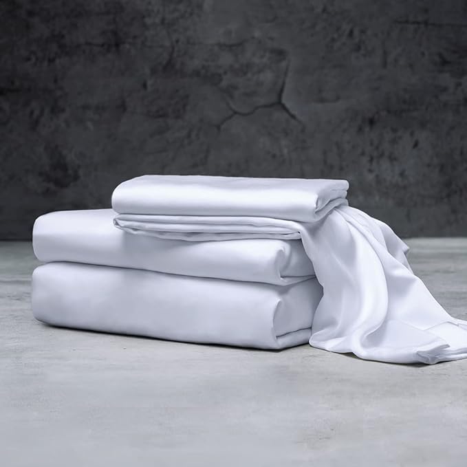 LUXOME Luxury Sheet Set | 100% Rayon (Viscose) from Bamboo | Split King - White | Deep Pockets | 5-Piece Set (2 Fitted, Flat, 2 Pillowcases)