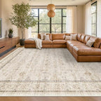 Hazo Haus Washable Ivory Beige Living Room Rug, 8x12 Non Slip Area Rugs for Bedroom, Dining Room Under Table, Low Pile Neutral Farmhouse Vintage Foldable Décor - Image 6