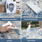 Runner Rugs for Hallways Kitchen 2.6x8 Non Slip Washable Blue Grey White - Image 5