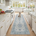 RELEANY Washable Area Rug, Runner 3'x9', Blue/White/Gray by RELEANY