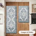 Boho Kitchen Mats for Floor 2PC Anti Fatigue Kitchen Rugs, Dark Blue - Image 2