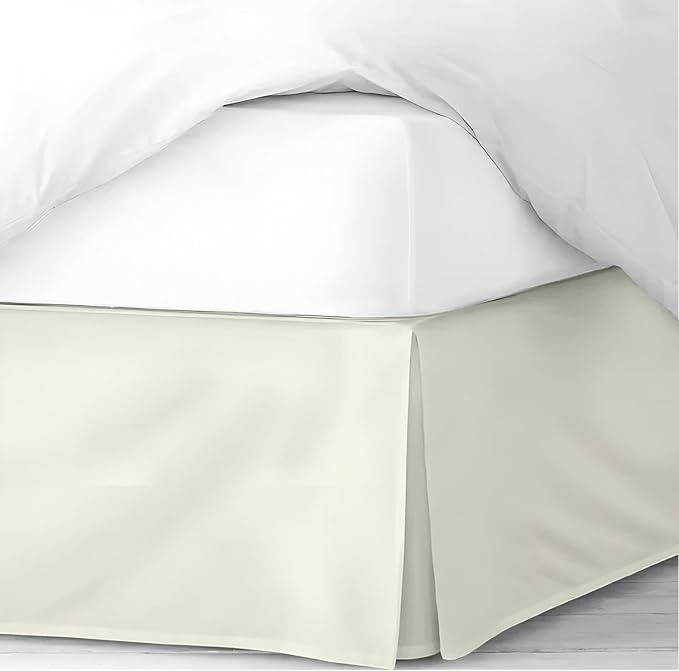 Pleated Bed Skirt Queen Size, 12" Drop with Platform Design for Secure Fit, Split Corners, Wrinkle-Resistant Microfiber for Modern Stylish Look, Tailored Bedding for Hotel Luxury - Ivory