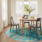 RELEANY Washable Round 8ft Area Rug for Living Room Teal Multi - Image 2