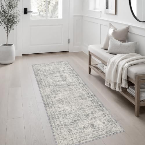 2x5 Washable Runner Rug：Modern Abstract Soft Carpet Black Grey - Image 3
