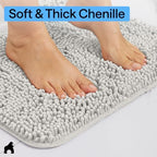GORILLA GRIP Bath Rug Mat for Bathroom, Absorbent Chenille 48x17 Light Gray - Image 4