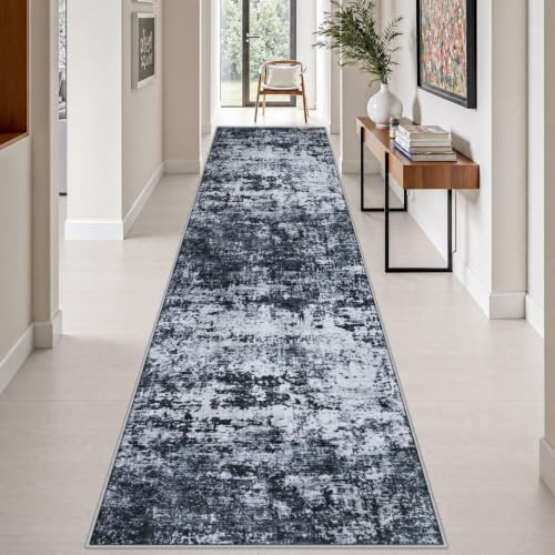 3x14 Washable Runner Rug：Modern Abstract Kitchen Carpet Black - Image 3