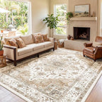 Amada Large 9x12 Washable Area Rug for Living Room, Beige, Vintage Pattern - Image 6