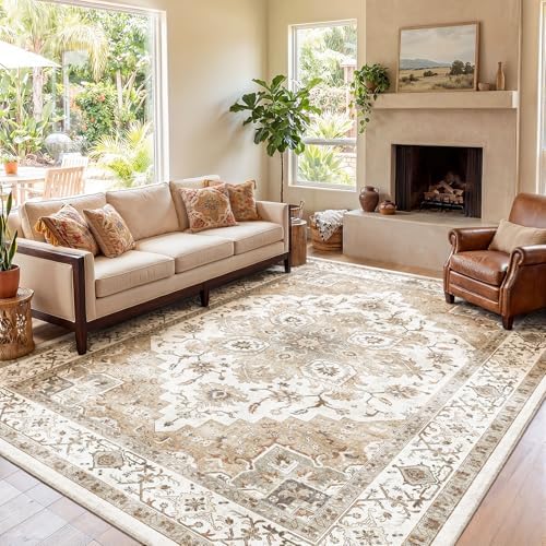 Amada Large 8x10 Washable Area Rug for Living Room, Beige,Vintage Pattern - Image 6