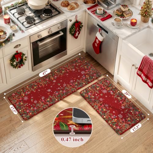 KIMODE Christmas Decor Kitchen Mats for Floor Anti Fatigue Cushioned, Red - Image 4
