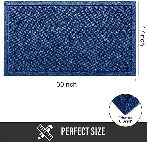 HIYARD Sturdy Front Door Mat, Absorbent Muddy Dirt Resist Welcome Door Mats Outdoor Indoor, Stain and Fade Resistant, Non-Slip Rubber Backing Low Profile Doormat for Entryway, 30×17, Blue - Image 2