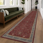 Hazo Haus Boho Washable 3x16 Extra Long Hallway Runner Rug, Burgundy Waterproof Large Kitchen Floor Rug Indoor, Non-Slip Stain & Fade Resistant, Vintage Unique Bohemian Red Décor - Image 3
