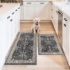 Kitchen Rugs Set of 2 Washable Non Slip – Soft Low Pile Boho Floral Decorative Area Rugs & Runner Mats for Kitchen Floor, Entryway, Hallway, Doorway & Bathroom – Indoor Small Rugs (Black, 2x3+2x4) by BYYVOORugsforYourHome