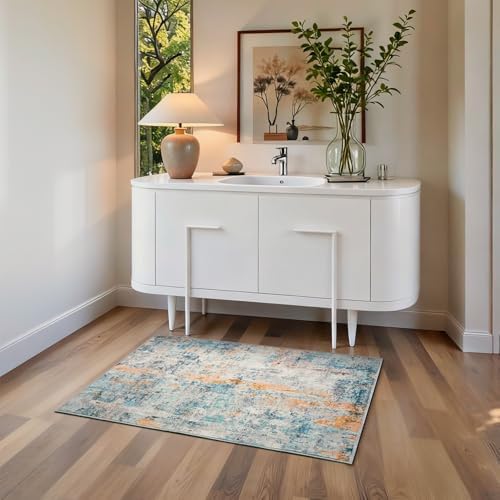 Entrance Rugs Indoor 2x3 Blue Entry Rug Washable Abstract Small Area Rug Non-Slip Low Pile Throw Rugs for Entryway, Kitchen Floor, Front Door Indoor Door Mat, Bathroom, Bedroom Bedside - Image 3