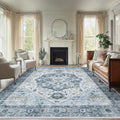 Amada Large 8x10 Washable Area Rug for Living Room, Ivory/Blue, Vintage by AMADAHOMEFURNISHING