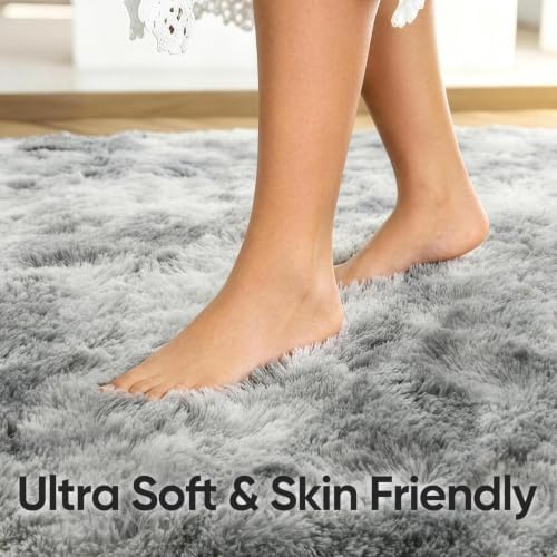 4x6 Tie-Dyed Grey Fluffy Soft Area Rug Non-Slip for Bedroom Living Room - Image 5