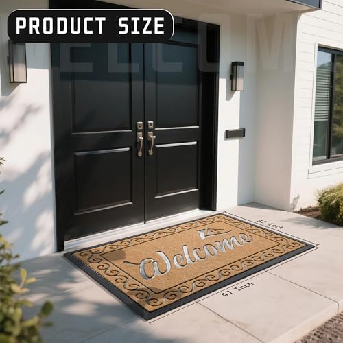 Yimobra Welcome Mat, Heavy Duty Sturdy Door Mats for Home Entrance Outdoor Indoor, Front Doormat for Outside Patio Floor Entry Porch Garage Office, Waterproof, Low Profile, 47X32 Inches, Yellow - Image 3
