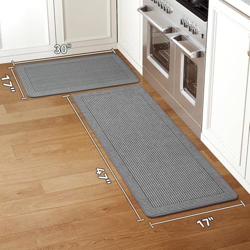 Kitchen Rugs Set of 2, Kitchen Mats for Floor,17x30+17x47 Grey - Image 2