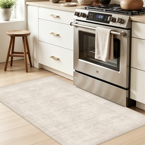 Washable Area Rugs 2x5: Neutral Living Room Bedroom Carpet Beige - Image 3