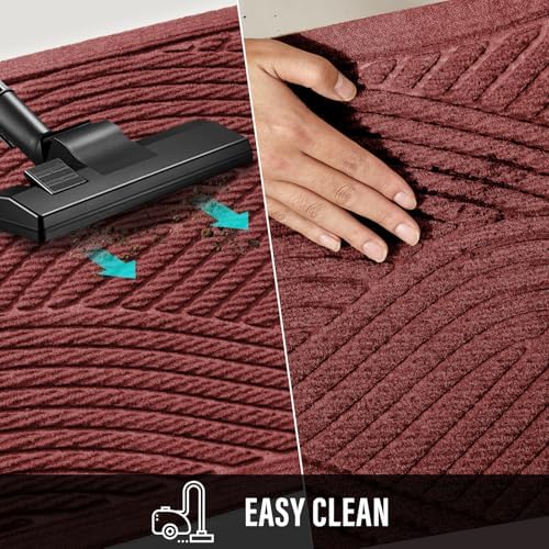 HIYARD Sturdy Front Door Mat, Absorbent Muddy Dirt Resist Welcome Door Mats Outdoor Indoor, Stain and Fade Resistant, Non-Slip Backing Entry Mat Low Profile Doormat for Entryway, 47×32, Red - Image 7