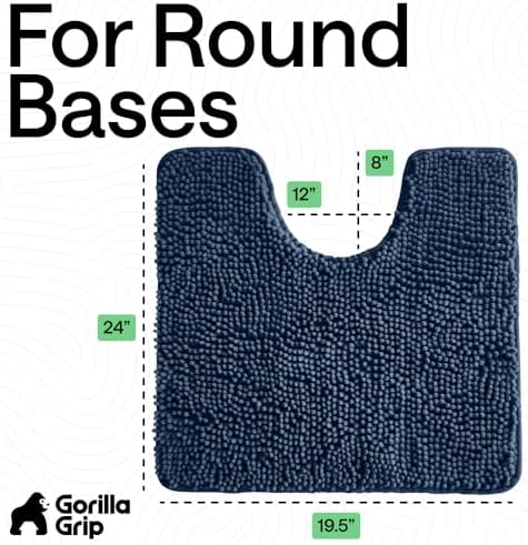 GORILLA GRIP Chenille Bath Rug Mat for Oval Toilet Base, 24x19 Navy - Image 2