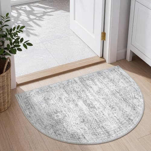 2x3 Half Circle Rug, Small Washable Entryway Rug,Grey by Restydon