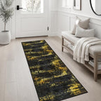 2x6 Washable Runner Rug：Modern Abstract Soft Carpet Black Gold - Image 3
