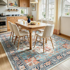 Lofus Washable Rugs 5x7 for Living Room, Blue and Orange Vintage Carpet - Image 5
