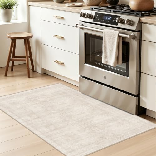 Washable Area Rugs 2x4: Neutral Living Room Bedroom Carpet Beige - Image 3