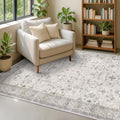 Hazo Haus Washable 5x8 Living Room Rug - Light Gray & Sage Area Rug for Nursery, Dining Under Table, Bedroom, Modern Vintage Eclectic Geometric Floral Neutral, Low Pile Stain Resistant by HazoHaus