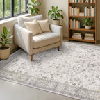 Hazo Haus Washable 5x8 Living Room Rug - Light Gray & Sage Area Rug for Nursery, Dining Under Table, Bedroom, Modern Vintage Eclectic Geometric Floral Neutral, Low Pile Stain Resistant by HazoHaus
