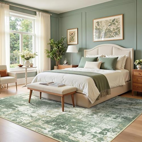 RELEANY Washable 9'x12' Abstract Area Rug for Living Room Light Green - Image 3
