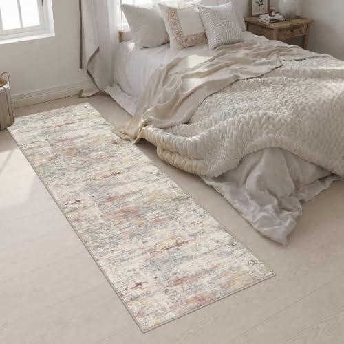 2.6x10 Washable Runner Rug:Modern Abstract Indoor Soft Carpet Taupe - Image 5