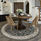 HUGEAR 4ft Round Black Beige Vintage Floral Washable Rug for Living Room - Image 3