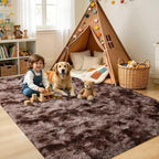 6x9 Large Tie-Dyed Brown Fluffy Area Rug Non-Slip for Living Room Bedroom - Image 4