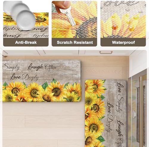 KIMODE Anti Fatigue Kitchen Mat for Floor,Farmhouse Sunflower Kitchen Rugs - Image 6
