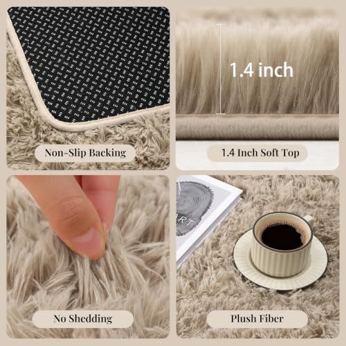 PLHXFR 8x10 Area Rugs Living Room: Fluffy Bedroom Rug Shag Carpet Camel - Image 5