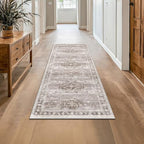 Hazo Haus Boho 2x7 Long Runner, Neutral Farmhouse Hallway Rug, Small Throw Runners for Bedroom, Bathroom, Kitchen, Vintage Floral Decor & Non-Slip Low-Pile Washable Stain Resistant, Latte Beige by HazoHaus