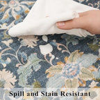 4x8 Washable Kitchen Area Rug: Farmhouse Stain-Resistant Elegant Floral Rug for Living Room Bedroom Wide Soft Carpet for Entryway Bathroom Thin Hallway Floor Mat with Non Slip Backing(4x8,Floral/Blue) - Image 6