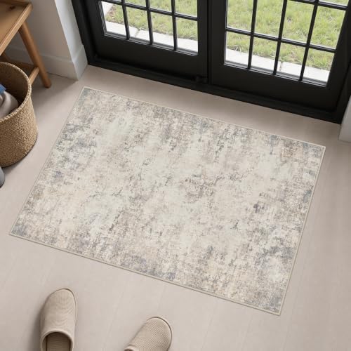 2x3 Washable Entryway Rug: Modern Abstract Soft Carpet Brown Beige by FXRHLP