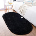Noahas 2.6x5.3 Black Fluffy Soft Oval Rug Non-Slip for Bedroom Dorm Hallway by ModernHomeDecor