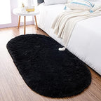 Noahas 2.6x5.3 Black Fluffy Soft Oval Rug Non-Slip for Bedroom Dorm Hallway by ModernHomeDecor
