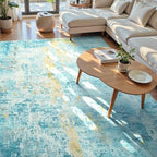 Ompaa Living Room Rug 8x10 Teal Blue Area Rugs Machine Washable Abstract Boho Large Rug Non-Slip Non-Shedding Faux Wool Indoor Vintage Carpet for Bedroom, Classroom, Dining Room, Kids Playroom - Image 3
