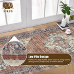 Washable Area Rug 2'6'' x 8' Vintage Traditional Persian Mat - Foldable Distressed Non-Slip Machine Washable Carpet for Living Room Bedroom Kitchen Home Decor - Terracotta and Navy - Image 5
