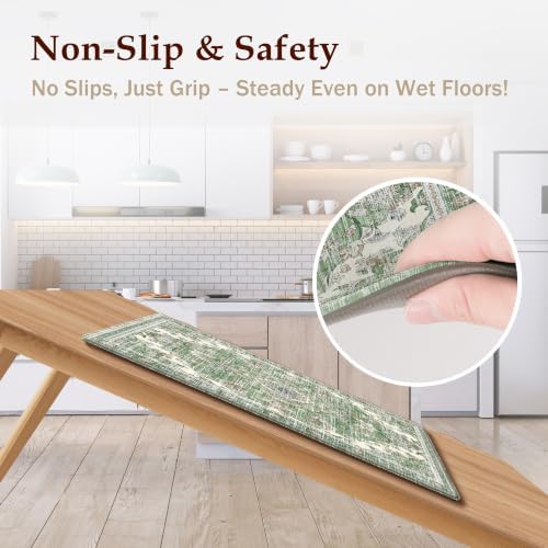 Boho Kitchen Mats for Floor 2PC Anti Fatigue Kitchen Rugs, Spring Green - Image 4
