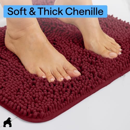 GORILLA GRIP Chenille Bath Rug Mat for Square Toilet Base, 24x19 Burgundy - Image 5