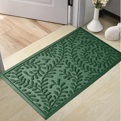HIYARD Front Door Mat, Absorbent Dirt Trapping Welcome Door Mat Indoor Outdoor, Non Slip Entry Mat, Indoor Outdoor Door Mats, Fade Resistant, Low Profile Doormat for Entryway, 36×24, Green by HIYARD