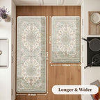 Boho Kitchen Mats for Floor 2PC Anti Fatigue Kitchen Rugs, Green Beige - Image 2