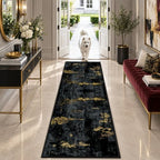 RELEANY Washable Runner 2'x6' Abstract Area Rug for Hallway Black Gold by RELEANY