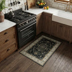 RELEANY Washable Area Rug, Small 2'x4', Black/Vintage/Beige by RELEANY